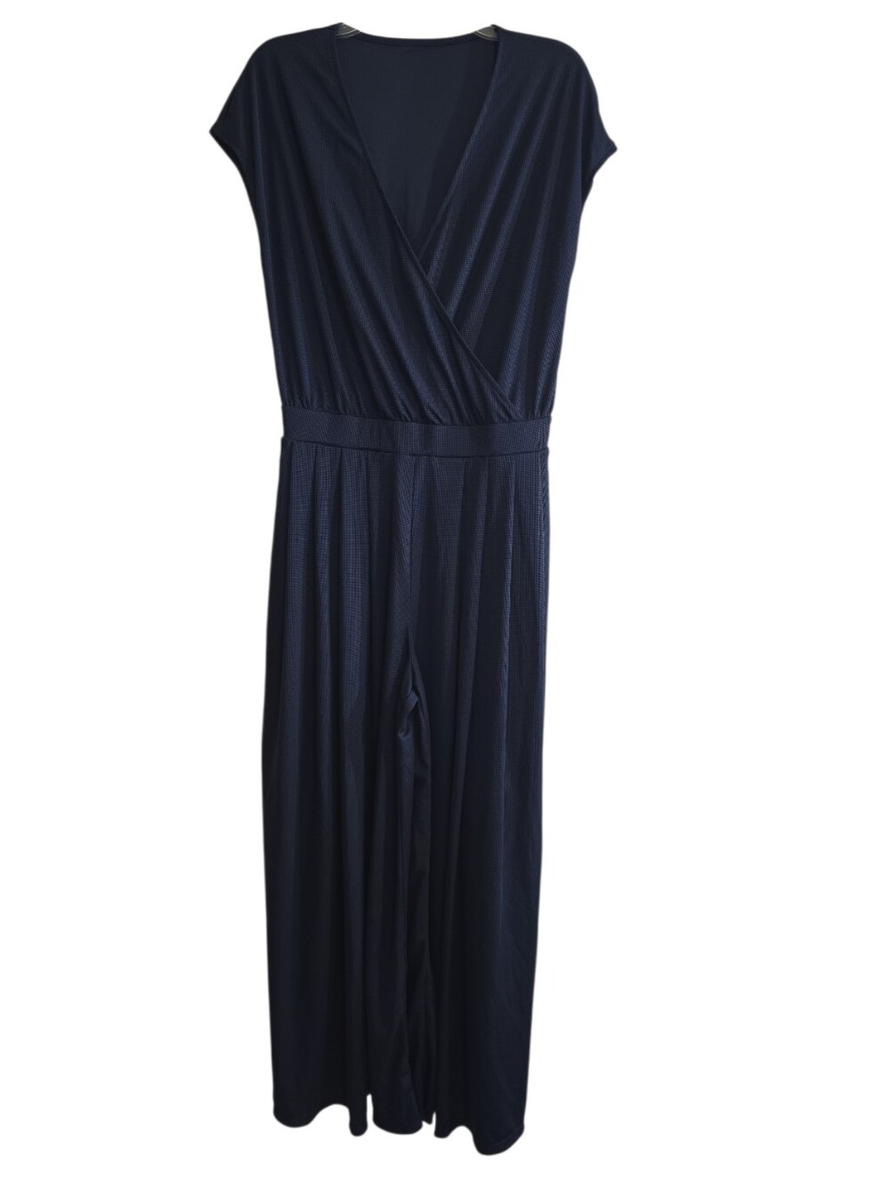 NWT Halara V-Neck Wide Leg Flowy Waffle Jumpsuit Charm Ink Blue Medium - Picture 3 of 8